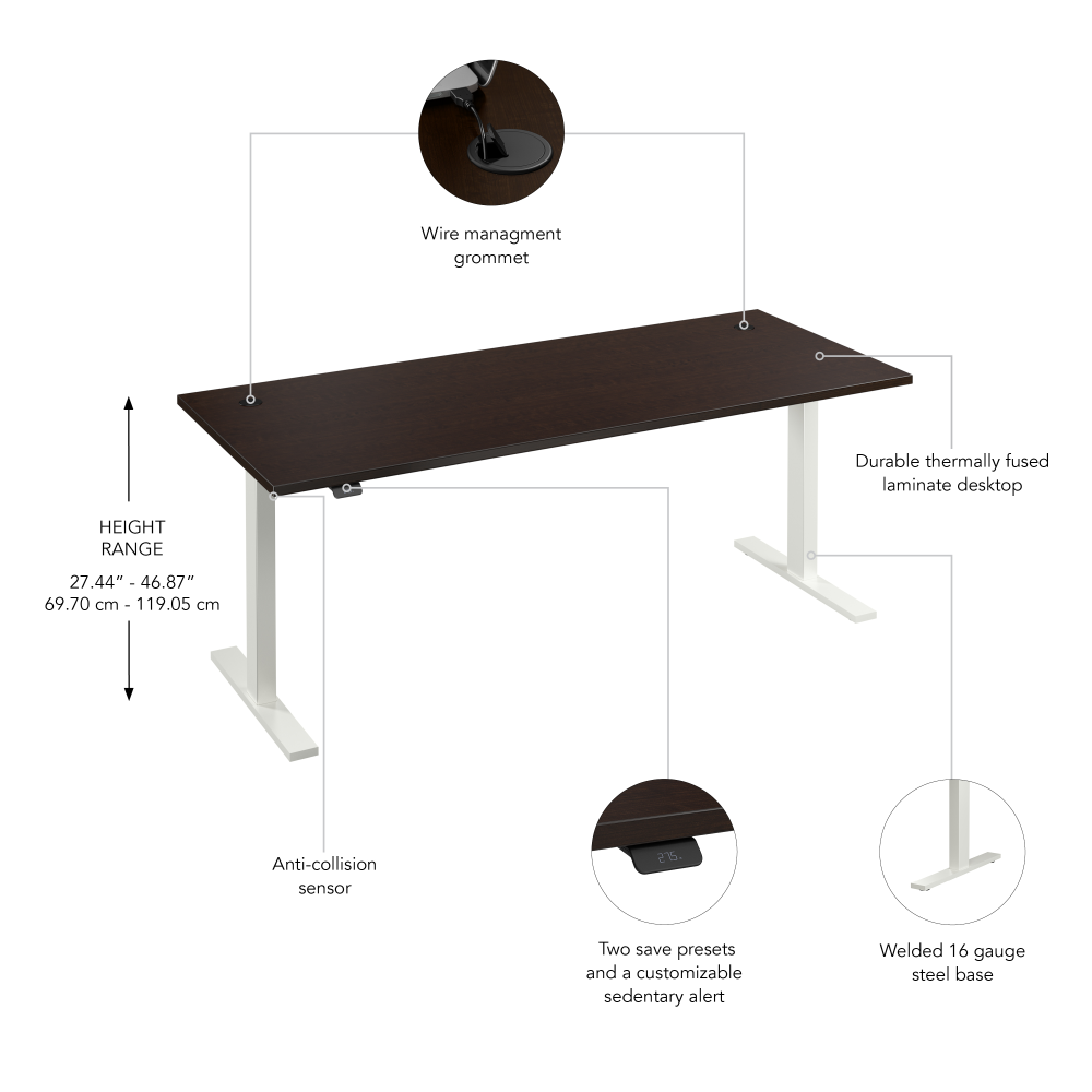 Shop Bush Business Furniture Move 60 Series 72W x 30D Electric Height Adjustable Standing Desk, Image 06, M6S7230MRWK, #color_mocha cherry/white powder coat