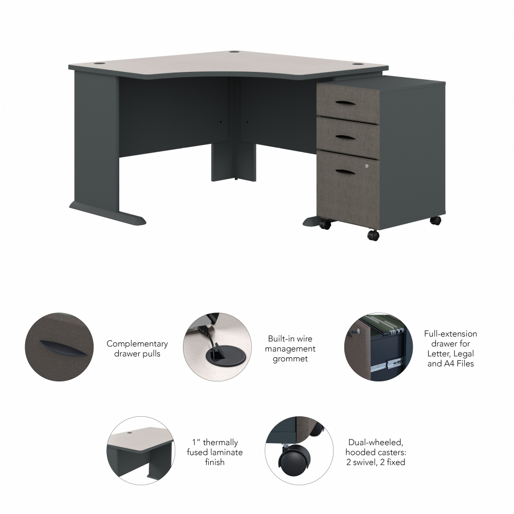 Shop Bush Business Furniture Series A 48W Corner Desk with Mobile File Cabinet, Image 06, SRA035SLSU, #color_slate/white spectrum