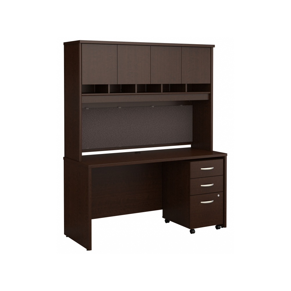 Shop Bush Business Furniture Series C 60W x 24D Office Desk with Hutch and Mobile File Cabinet, Image 01, SRC014MRSU, #color_mocha cherry