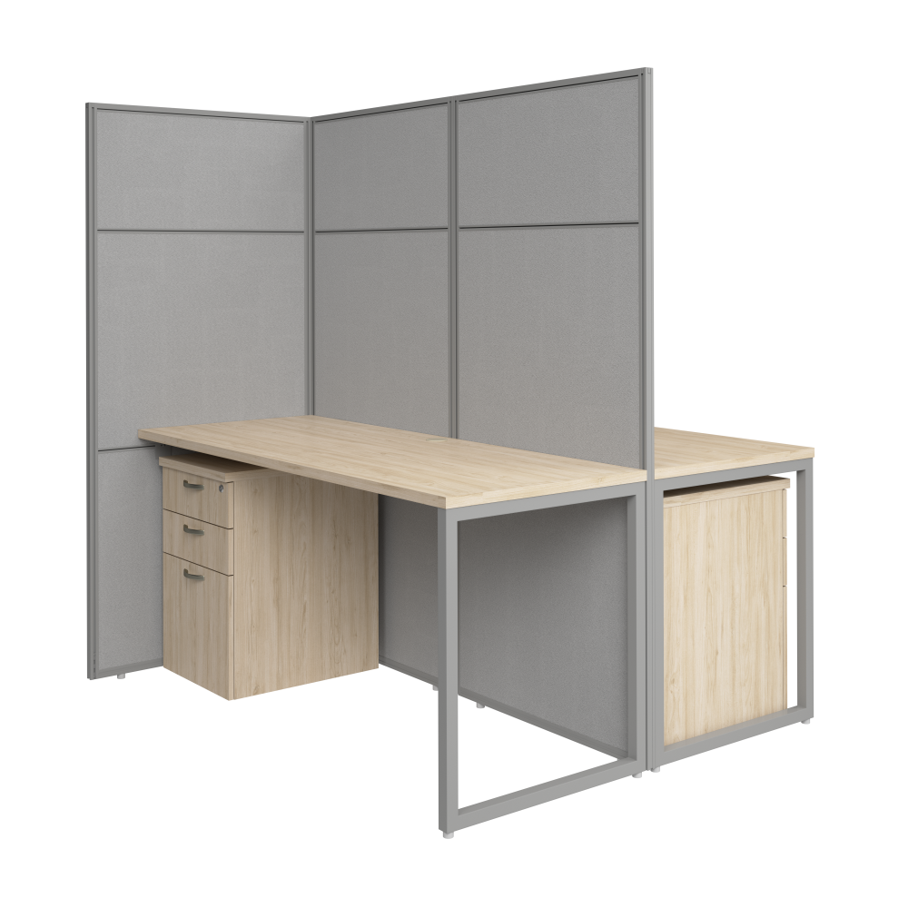 Shop Bush Business Furniture Easy Office 60-inch 2 Person Cubicle Desk with Drawers and Tall Panels, Image 01, EODH46SNE-03K, #color_natural elm/silver gray fabric