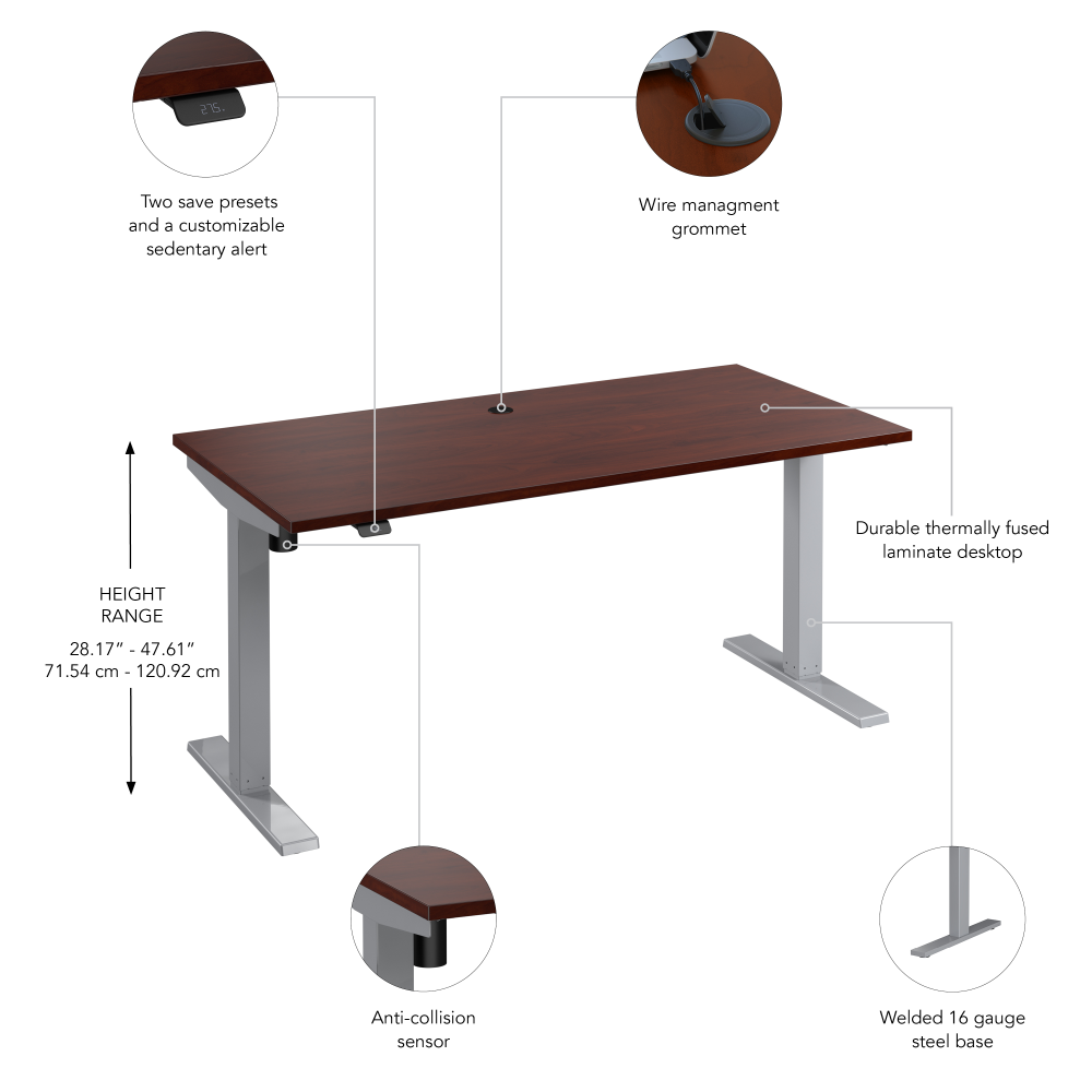 Shop Bush Business Furniture Move 40 Series 60W x 30D Electric Height Adjustable Standing Desk, Image 06, M4S6030HCSK, #color_hansen cherry/cool gray metallic