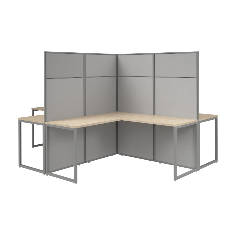 Shop Bush Business Furniture Easy Office 60-inch 4 Person L Shaped Cubicle Desk with Tall Panels, Image 01, EODH760NE-03K, #color_natural elm/silver gray fabric