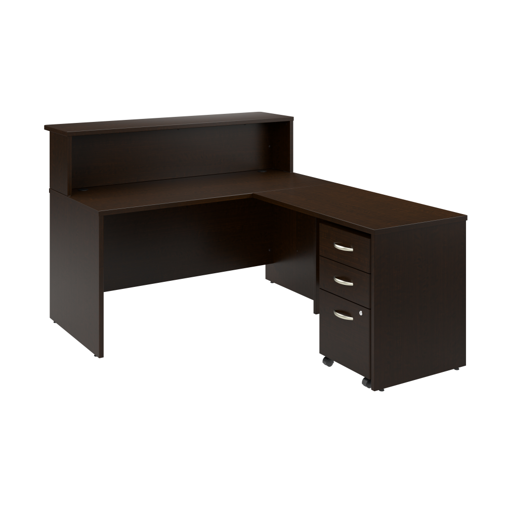 Shop Bush Business Furniture Arrive 60W x 72D L Shaped Reception Desk with Shelf and Mobile File Cabinet, Image 01, ARV004MR, #color_mocha cherry