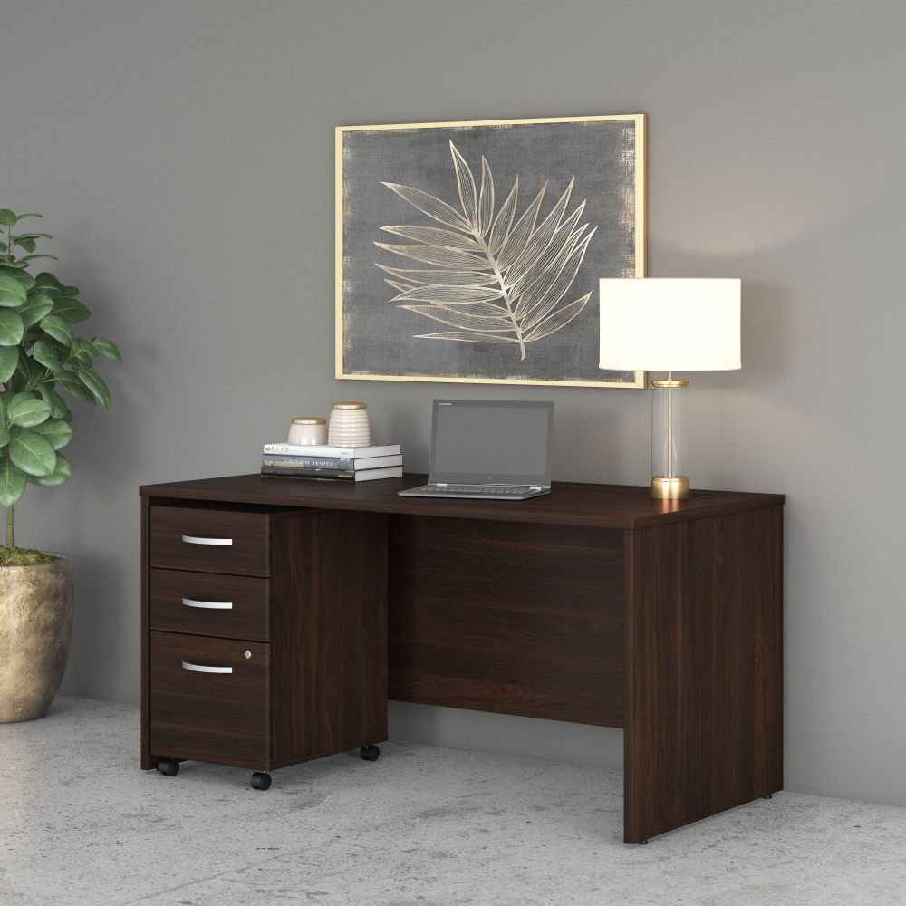 Shop Bush Business Furniture Studio C 60W x 30D Office Desk with Mobile File Cabinet, Image 02, STC014BWSU, #color_black walnut