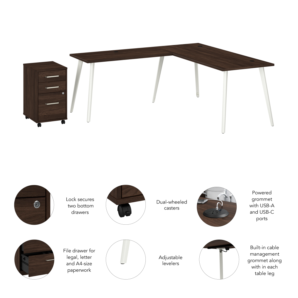 Shop Bush Business Furniture Vista 72W L Shaped Desk with Splayed Metal Legs and Mobile File Cabinet, Image 06, VST007BWSU, #color_black walnut