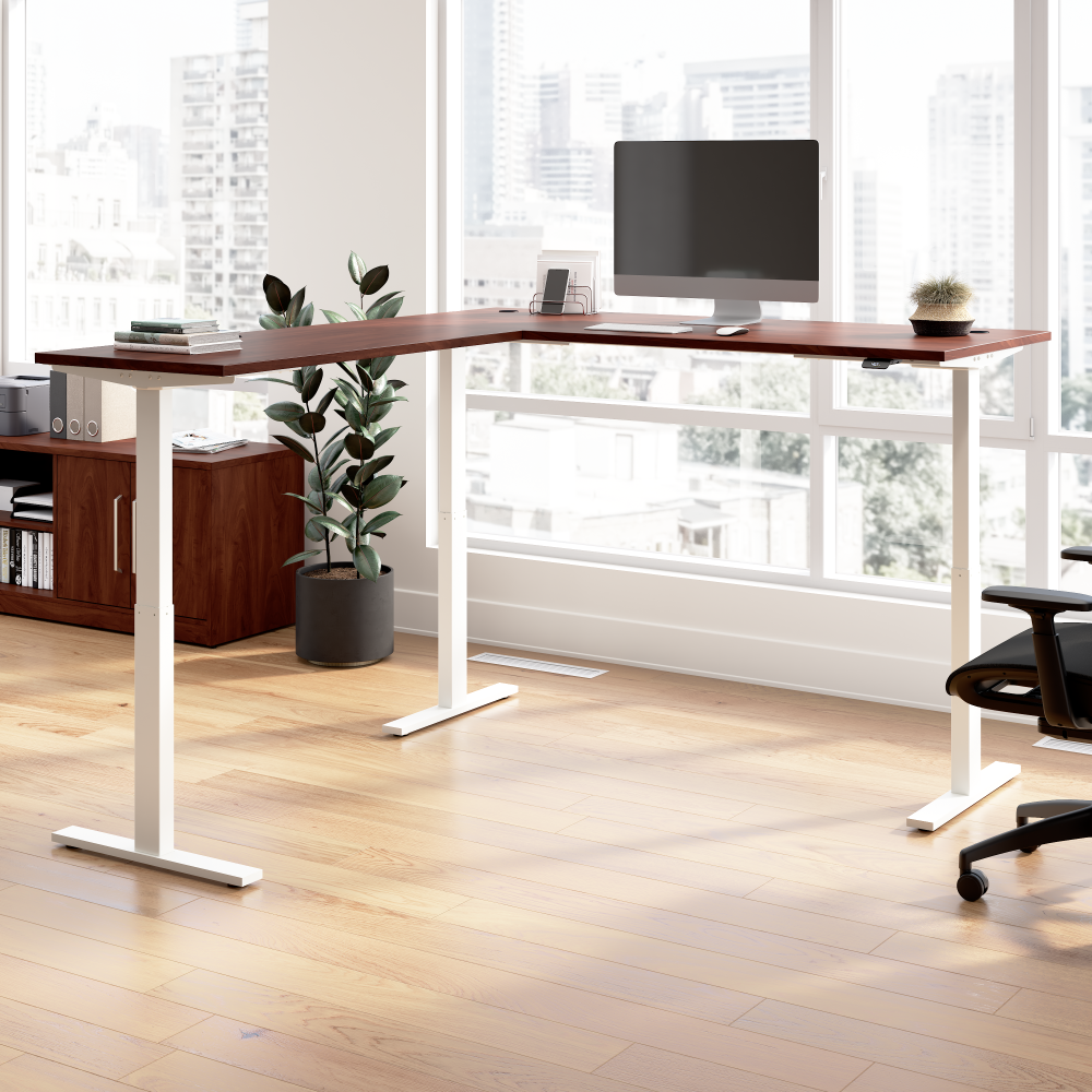Shop Bush Business Furniture Move 60 Series 72W Height Adjustable L Shaped Standing Desk, Image 02, M6SL7278HCWK, #color_hansen cherry/white powder coat