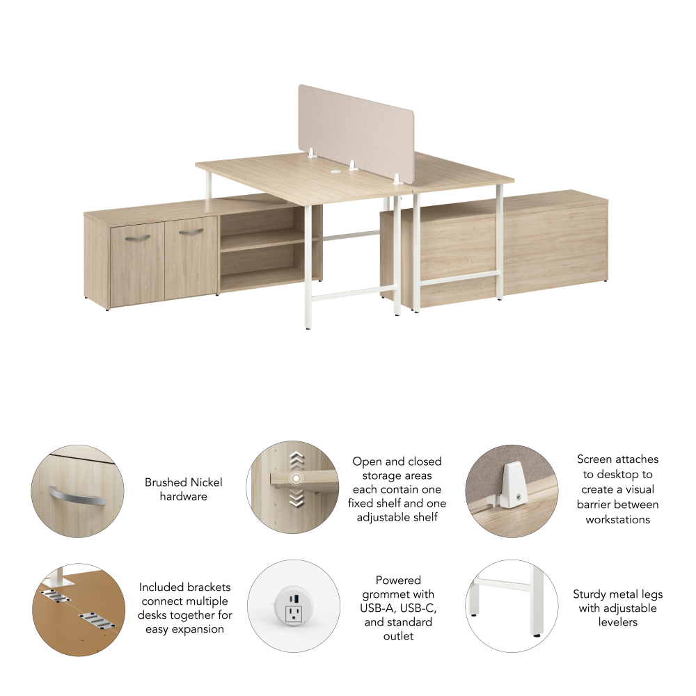 Shop Bush Business Furniture Hustle 2 Person Computer Desk with Low Storage Cabinets, Power Grommets, and Privacy Screen, Image 06, HUS015NE, #color_natural elm