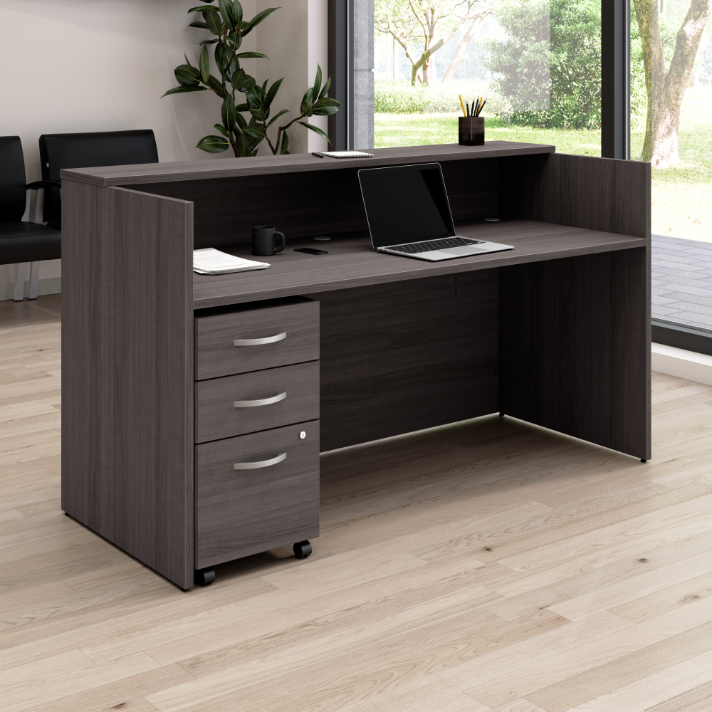 Shop Bush Business Furniture Arrive 72W x 30D Reception Desk with Shelf and Mobile File Cabinet, Image 02, ARV005SG, #color_storm gray