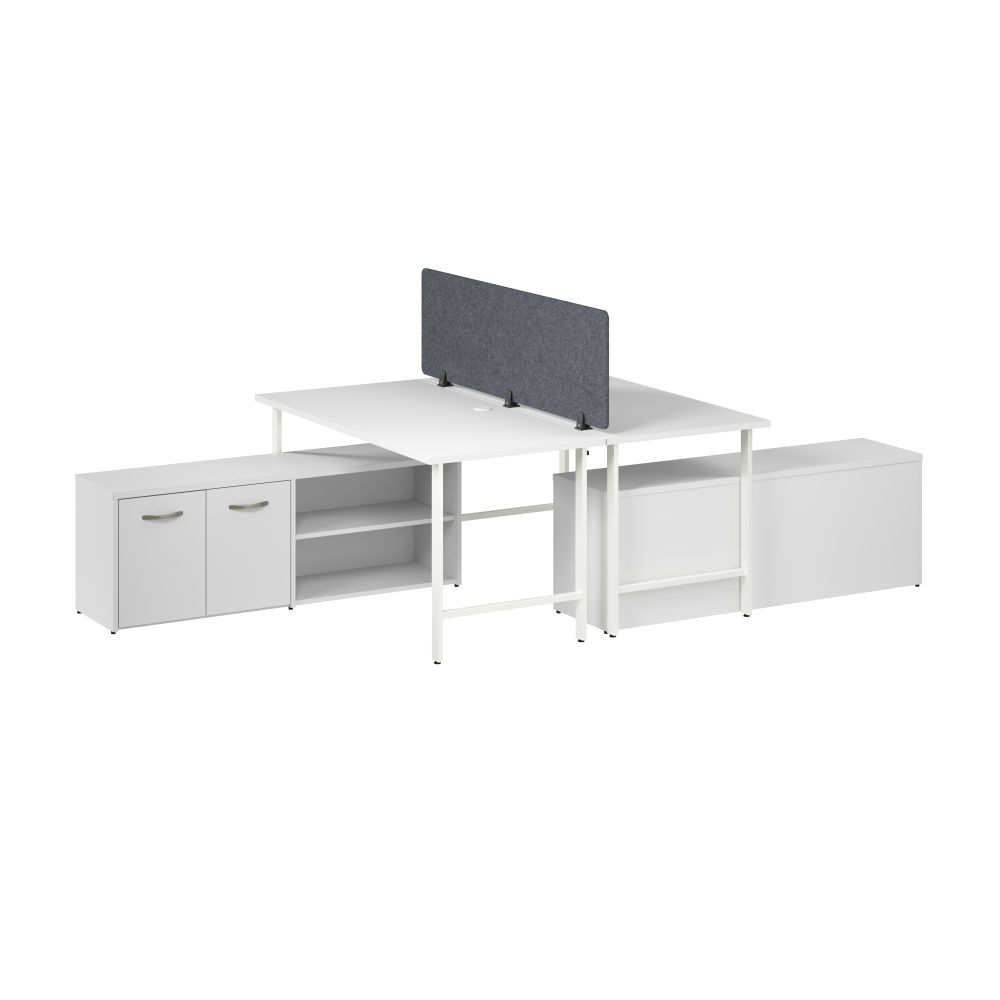 Shop Bush Business Furniture Hustle 2 Person Computer Desk with Low Storage Cabinets, Power Grommets, and Privacy Screen, Image 01, HUS015WH, #color_white