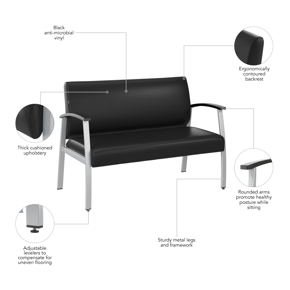 Shop Bush Business Furniture Arrive Waiting Room Loveseat with Arms, Image 08, CH3903BVL-03, #color_black vinyl