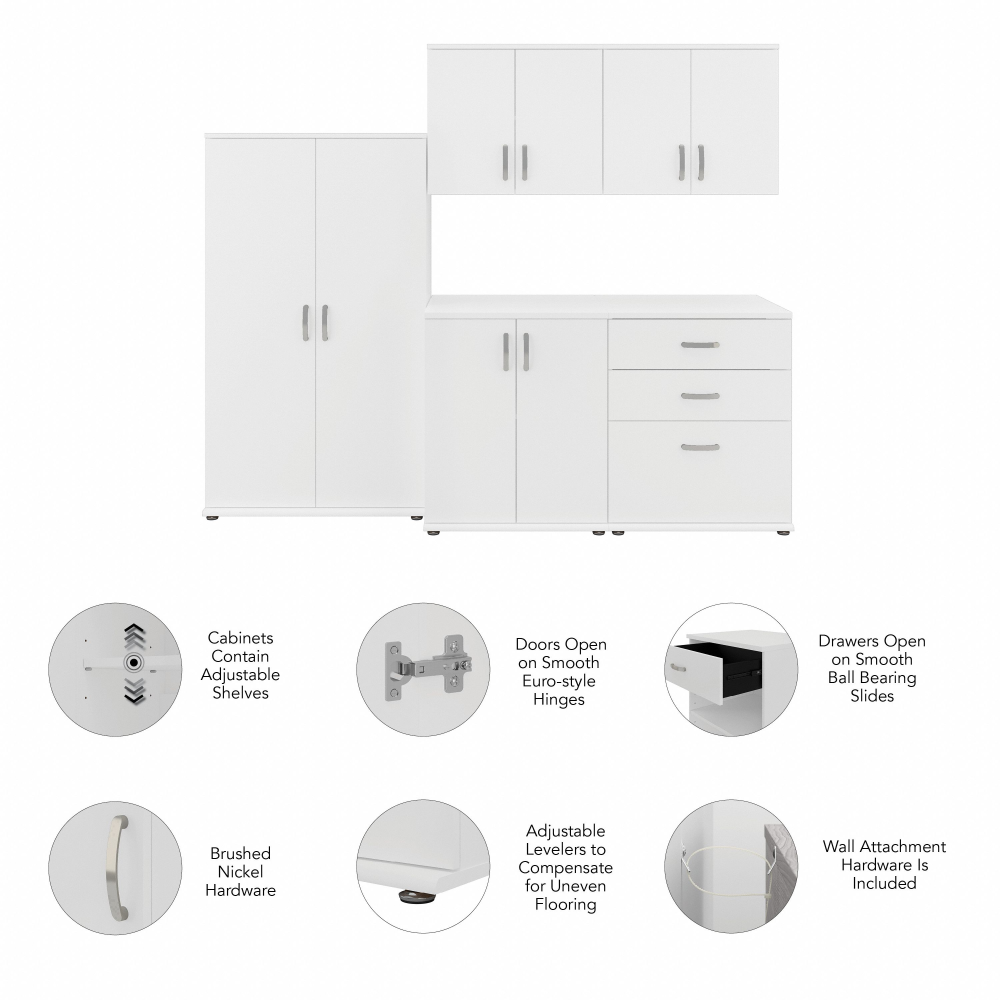 Shop Bush Business Furniture Universal 92W 5 Piece Modular Storage Set with Floor and Wall Cabinets, Image 06, UNS003WH, #color_white