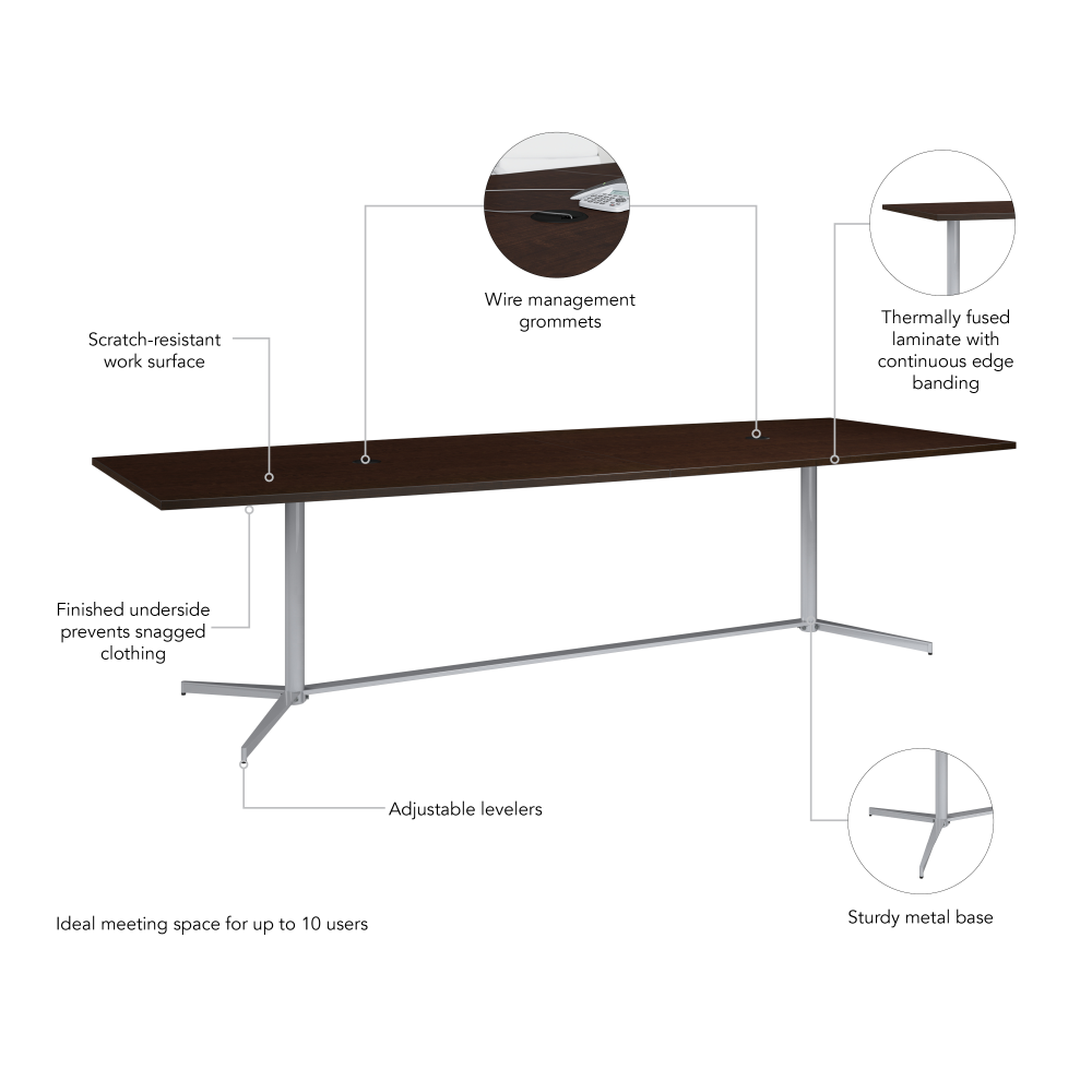 Shop Bush Business Furniture 120-inch Office Conference Table with Metal Base, Image 05, 99TBM120MRSVK, #color_mocha cherry/silver