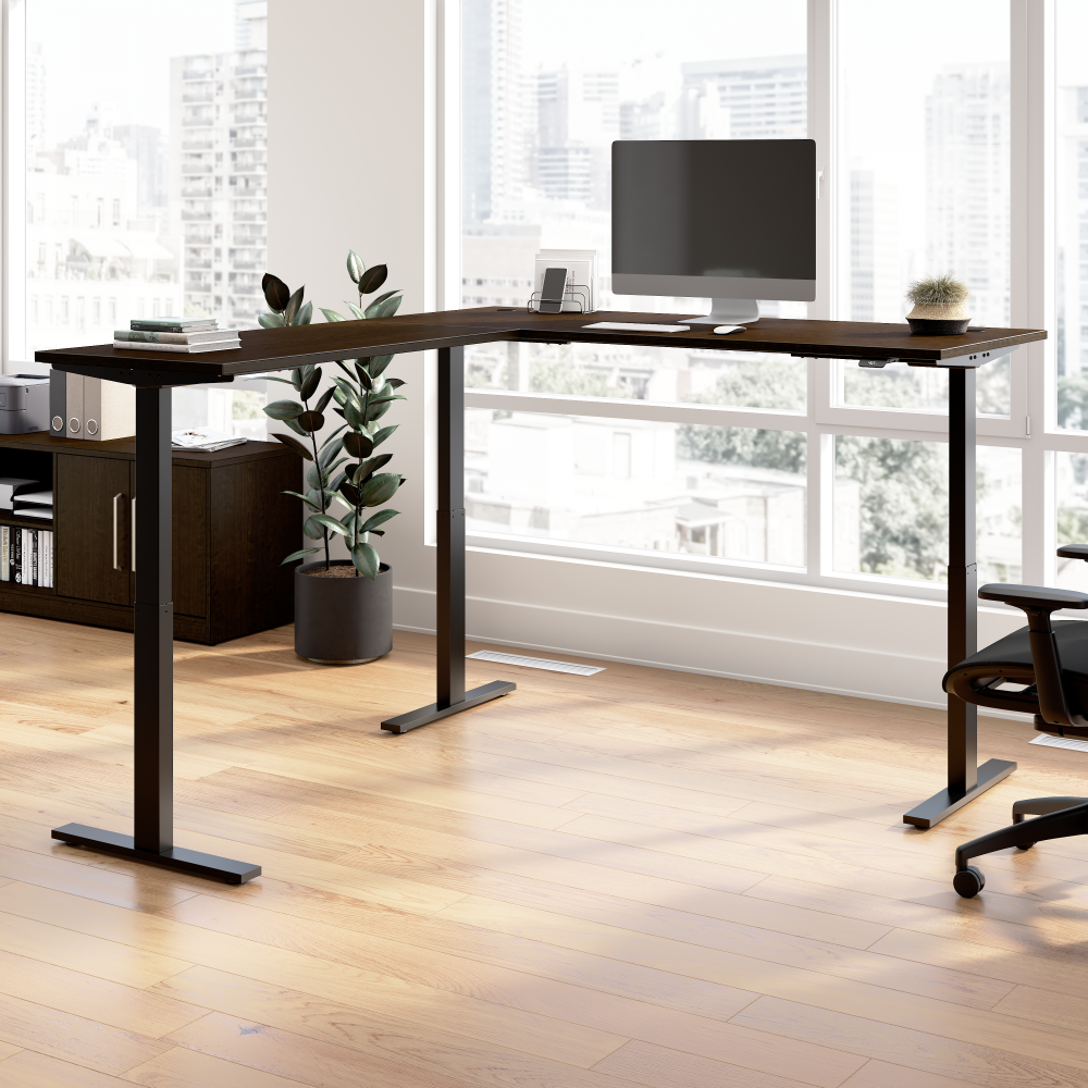 Shop Bush Business Furniture Move 60 Series 72W Height Adjustable L Shaped Standing Desk, Image 02, M6SL7278MRBK, #color_mocha cherry/black powder coat