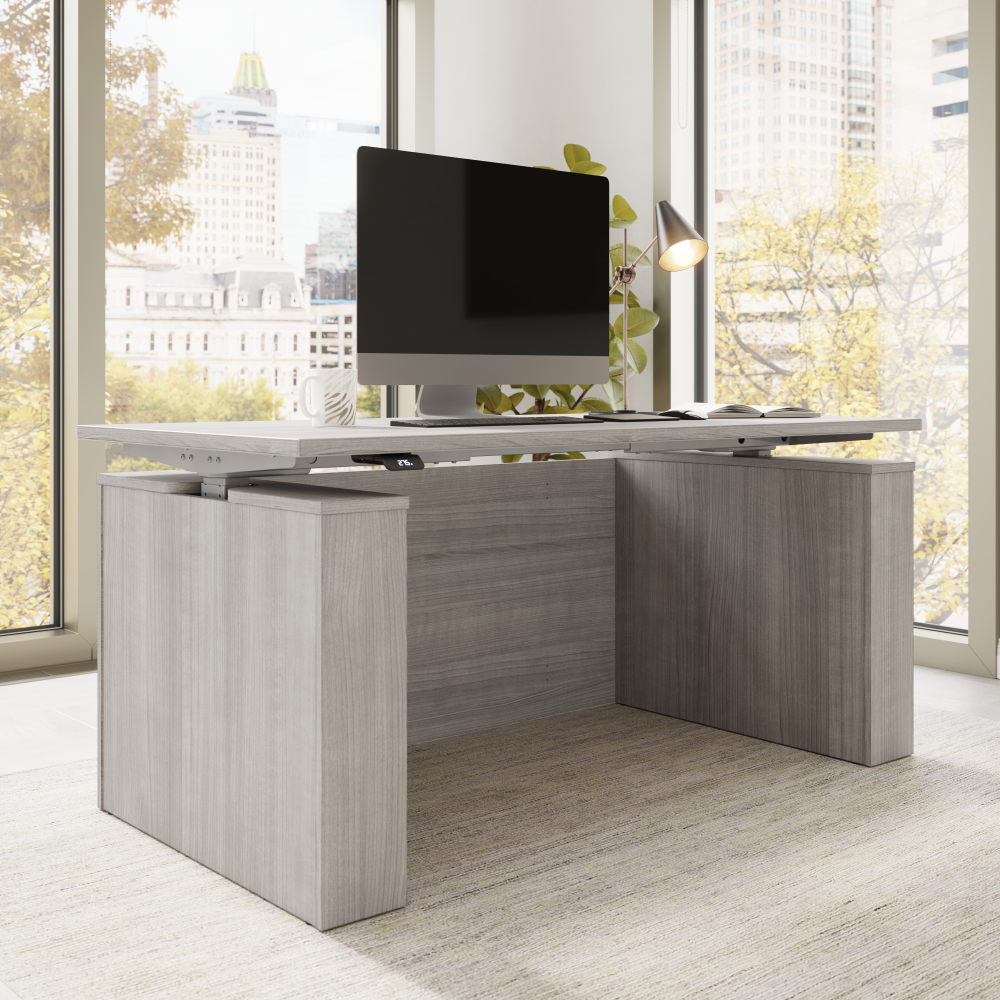 Shop Bush Business Furniture Stratus 60W x 30D Electric Height Adjustable Standing Desk with Modesty Panel, Image 03, SUT003PG, #color_platinum gray