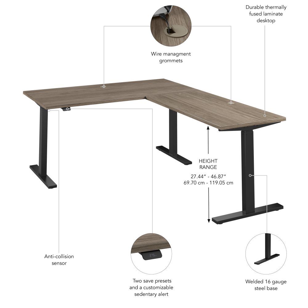 Shop Bush Business Furniture Move 60 Series 60W Height Adjustable L Shaped Standing Desk, Image 06, M6SL6078MHBK, #color_modern hickory/black powder coat