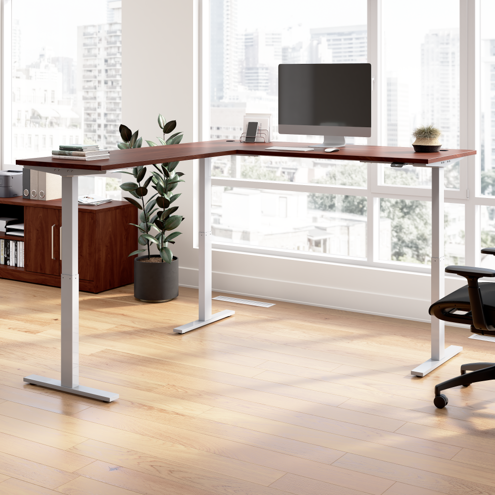 Shop Bush Business Furniture Move 60 Series 72W Height Adjustable L Shaped Standing Desk, Image 02, M6SL7278HCSK, #color_hansen cherry/cool gray metallic