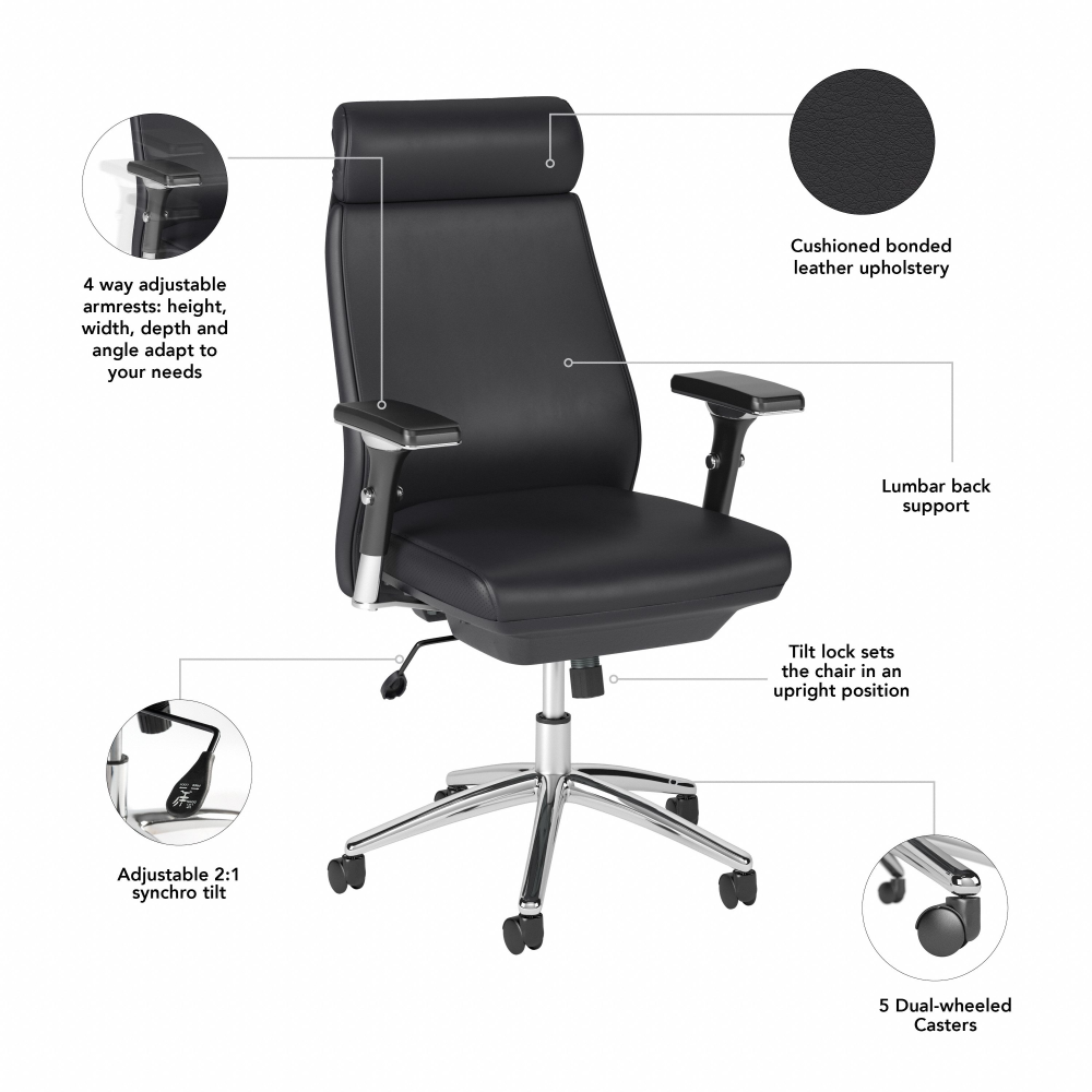Shop Bush Business Furniture Metropolis High Back Leather Executive Office Chair, Image 07, CH1601BLL-03, #color_black leather