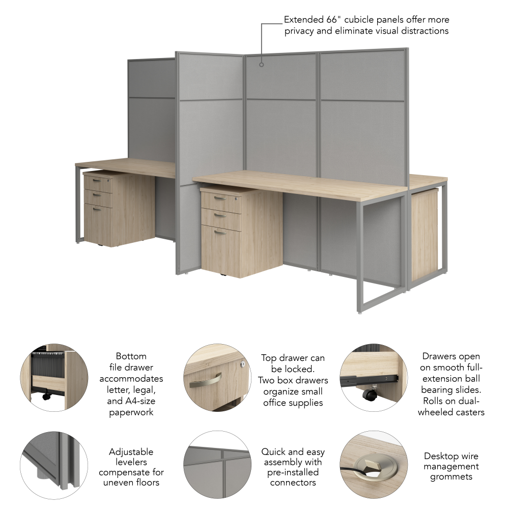 Shop Bush Business Furniture Easy Office 60-inch 4 Person Cubicle Desk with Drawers and Tall Panels, Image 07, EODH66SNE-03K, #color_natural elm/silver gray fabric