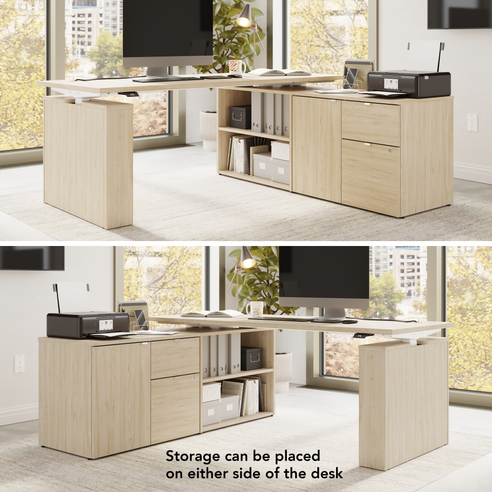 Shop Bush Business Furniture Stratus 60W x 30D Electric Height Adjustable Standing Desk with Storage, Image 03, SUT019NE, #color_natural elm