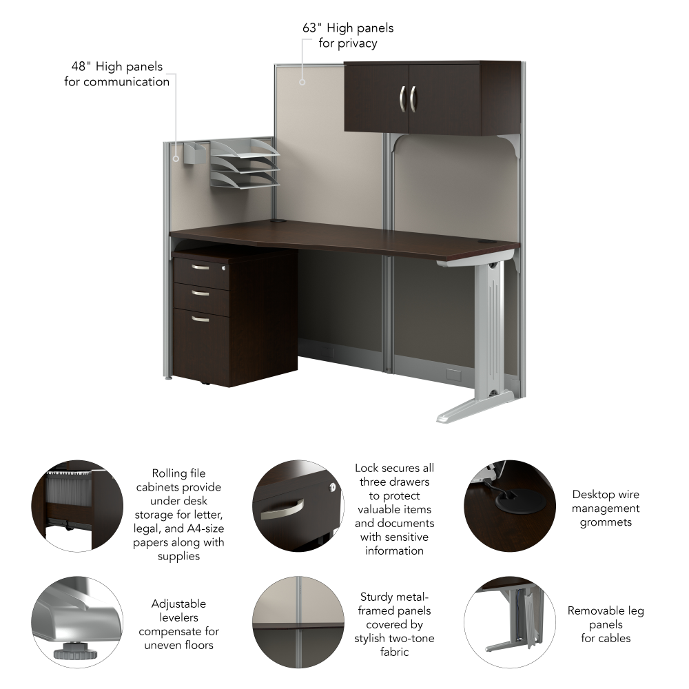 Shop Bush Business Furniture Office in an Hour 65W Straight Cubicle Desk with Storage, Drawers, and Organizers, Image 07, WC36892-03STGK, #color_mocha cherry