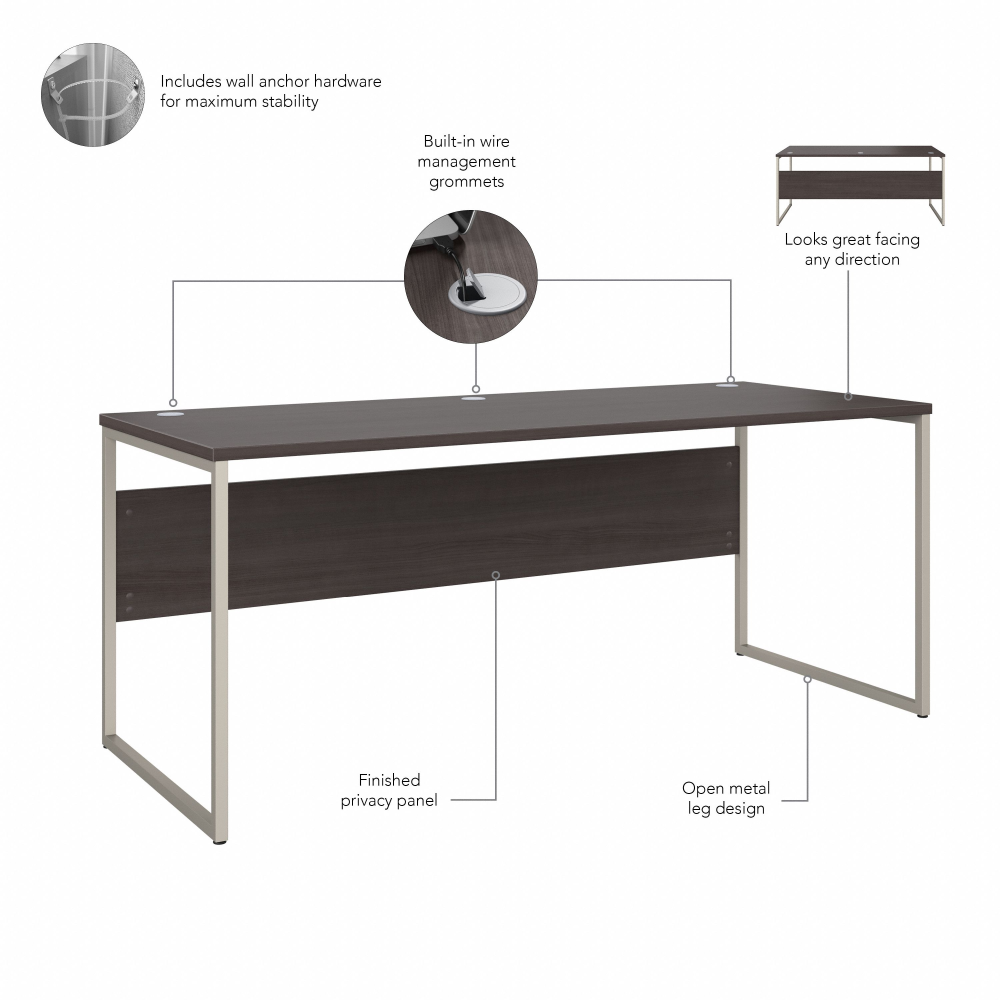 Shop Bush Business Furniture Hybrid 72W x 30D Computer Table Desk with Metal Legs, Image 09, HYD373SG, #color_storm gray