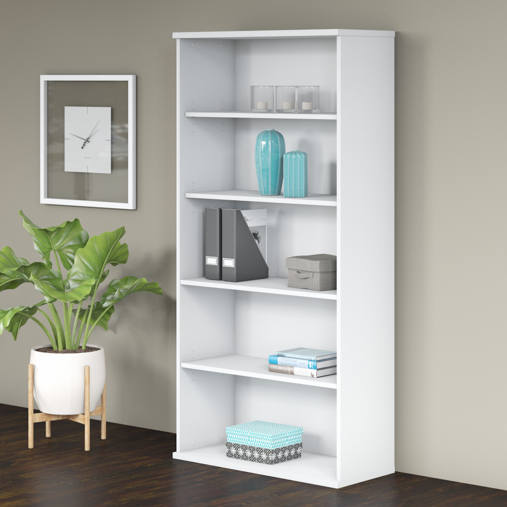 Shop Bush Business Furniture Studio C Tall 5 Shelf Bookcase, Image 02, SCB136WH, #color_white