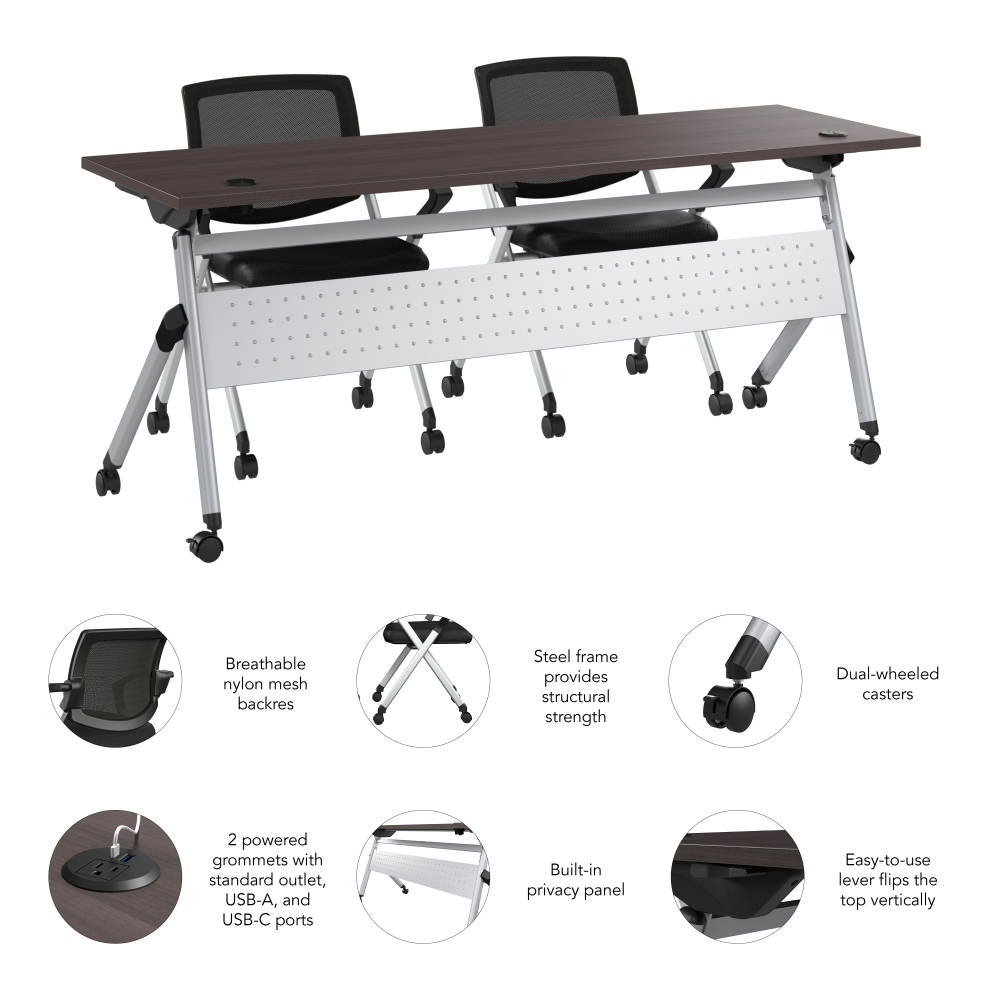 Shop Bush Business Furniture Envision 72W Training Table with Powered Grommets and 2 Chairs with Arms, Image 06, NVS006SG, #color_storm gray/cool gray metallic