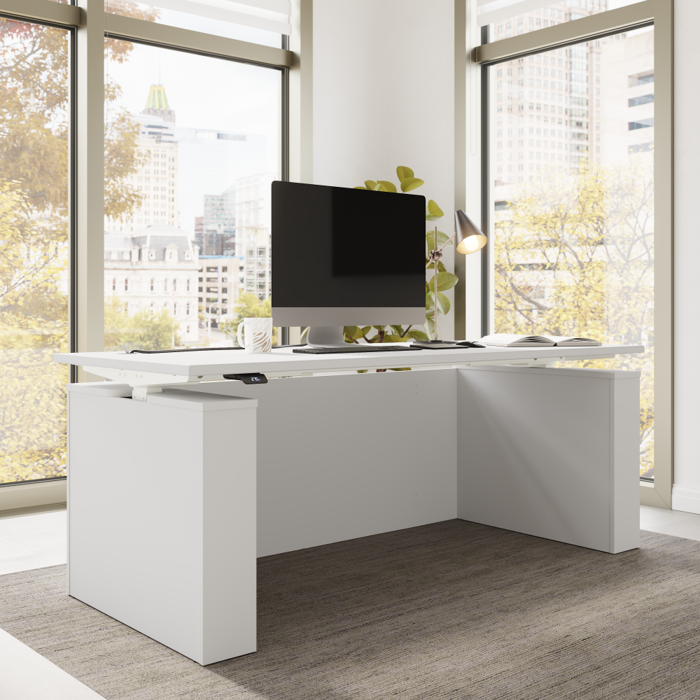 Shop Bush Business Furniture Stratus 72W x 30D Electric Height Adjustable Standing Desk with Modesty Panel, Image 03, SUT004WH, #color_white