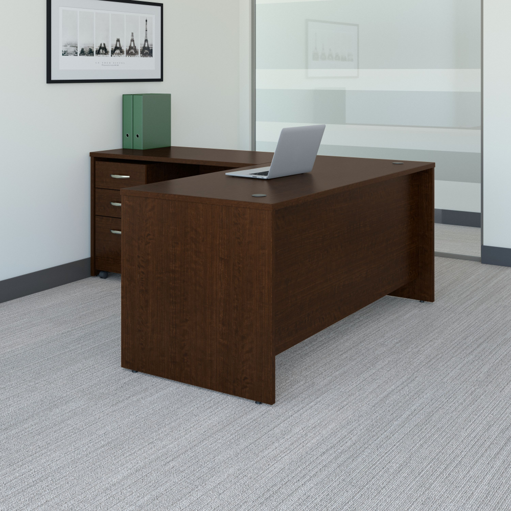 Shop Bush Business Furniture Series C 66W L Shaped Desk with 48W Return and Mobile File Cabinet, Image 02, SRC083MRSU, #color_mocha cherry