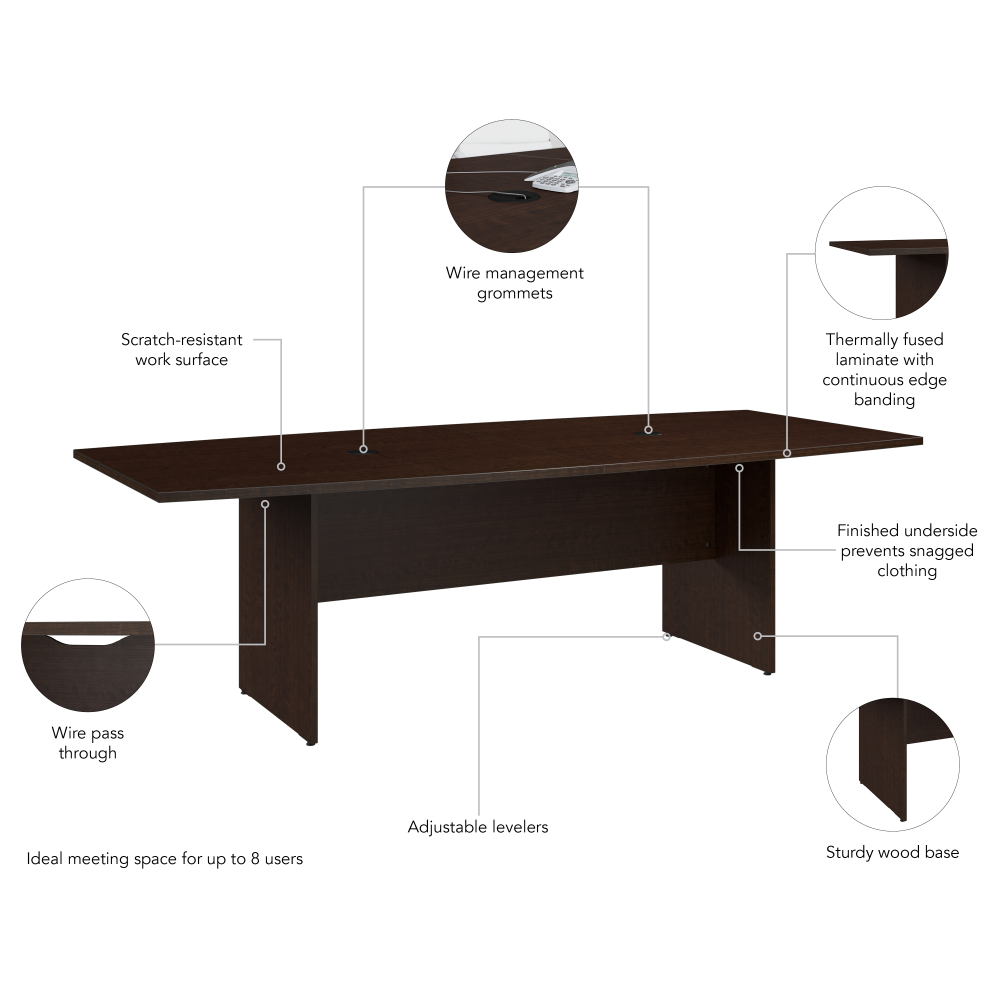 Shop Bush Business Furniture 96-inch Office Conference Table with Wood Base, Image 06, 99TB9642MRK, #color_mocha cherry