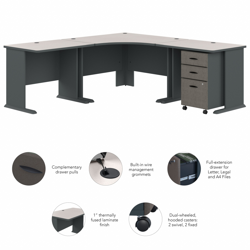 Shop Bush Business Furniture Series A 84W x 84D Corner Desk with Mobile File Cabinet, Image 06, SRA041SLSU, #color_slate/white spectrum