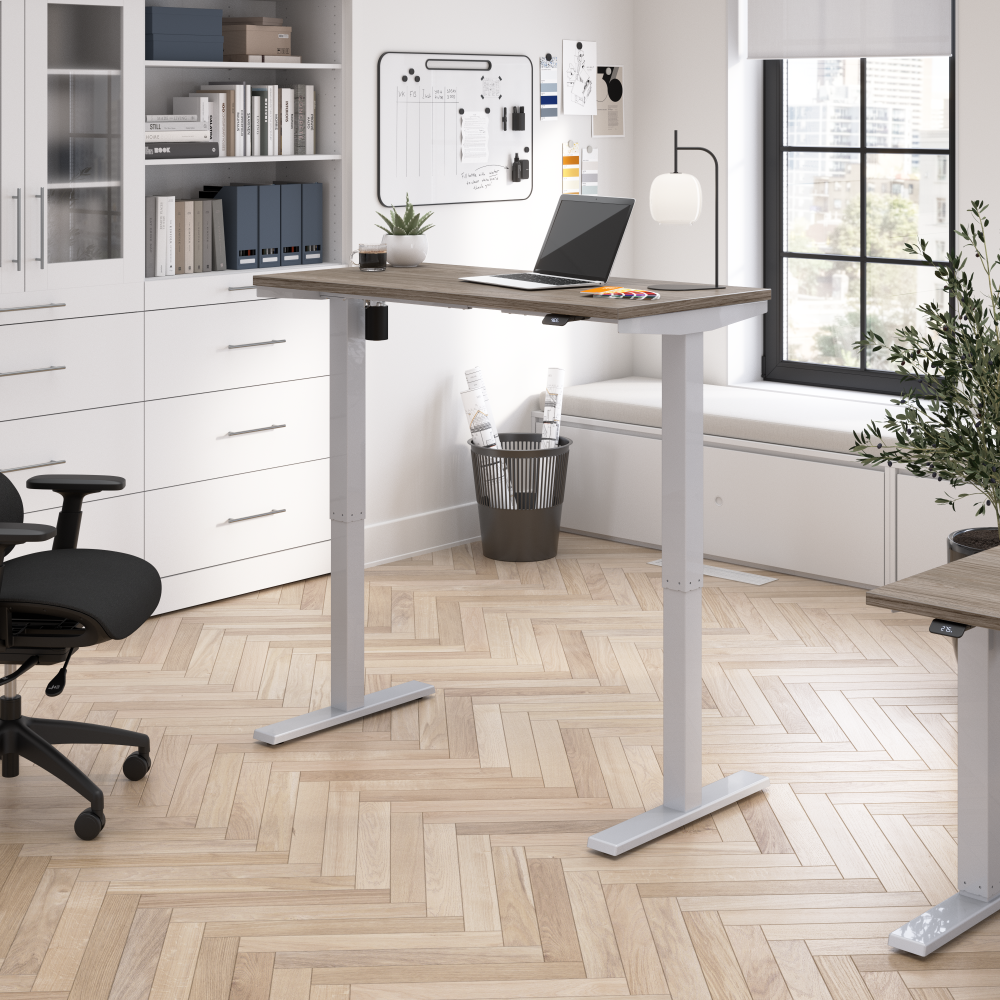 Shop Bush Business Furniture Move 40 Series 48W x 24D Electric Height Adjustable Standing Desk, Image 02, M4S4824MHSK, #color_modern hickory/cool gray metallic