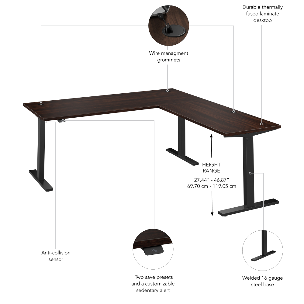 Shop Bush Business Furniture Move 60 Series 72W Height Adjustable L Shaped Standing Desk, Image 06, M6SL7278BWBK, #color_black walnut/black powder coat