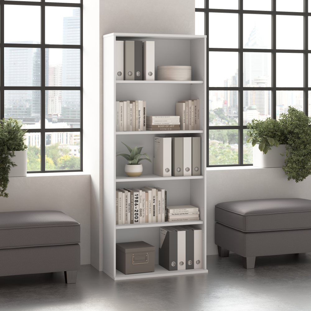 Shop Bush Business Furniture Hustle Tall 5 Shelf Bookcase, Image 02, HUB230WH, #color_white