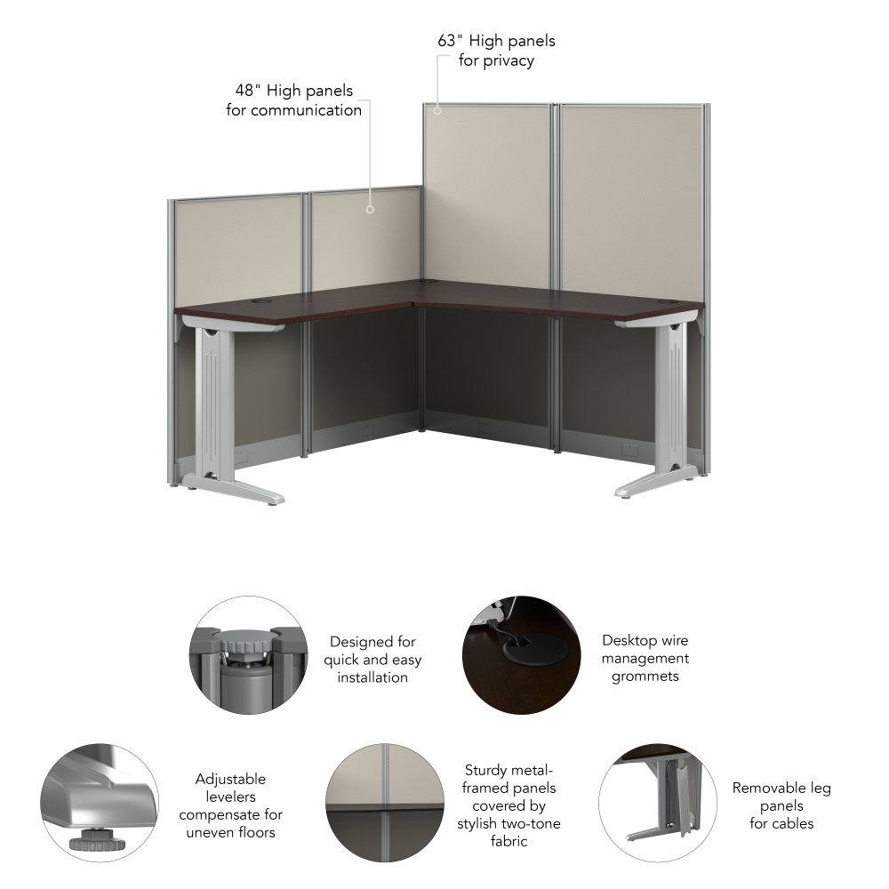 Shop Bush Business Furniture Office in an Hour 65W x 65D L Shaped Cubicle Desk, Image 09, WC36894-03K, #color_mocha cherry