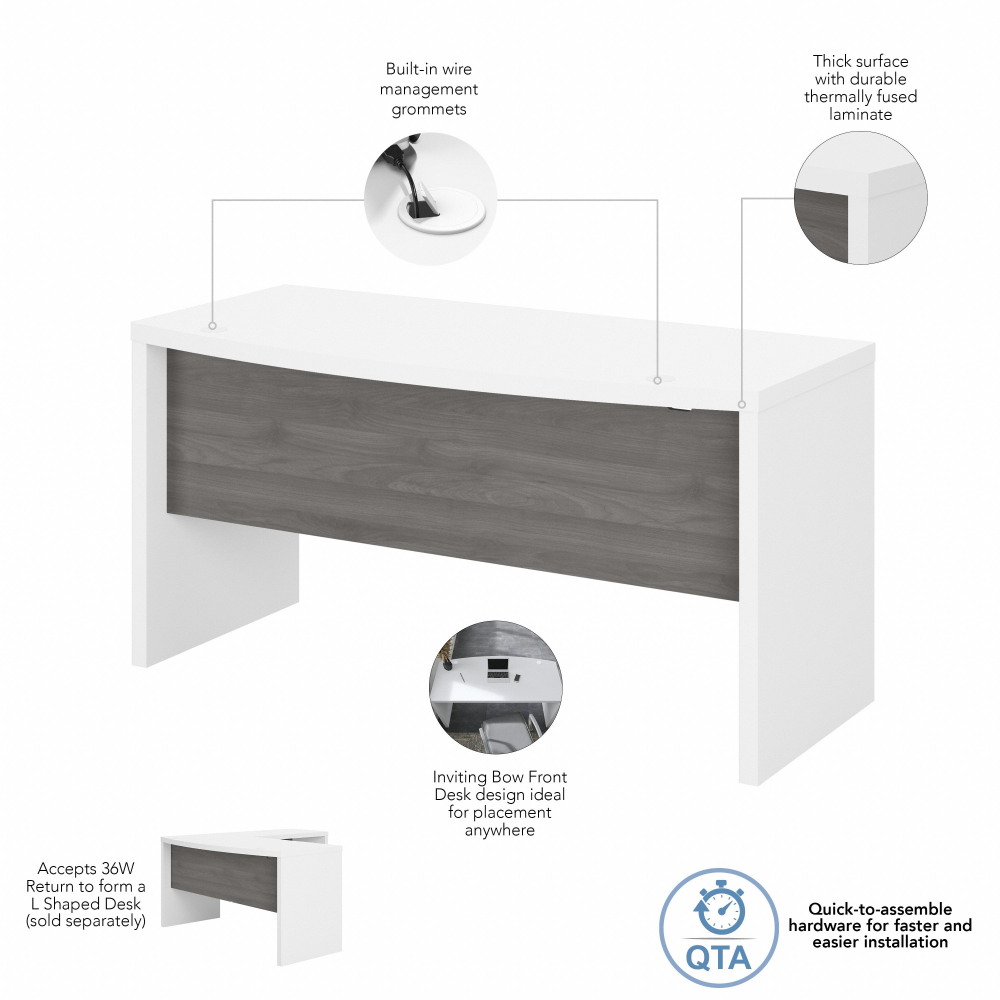 Shop Bush Business Furniture Echo 60W Bow Front Desk, Image 07, KI60505-03, #color_pure white/modern gray