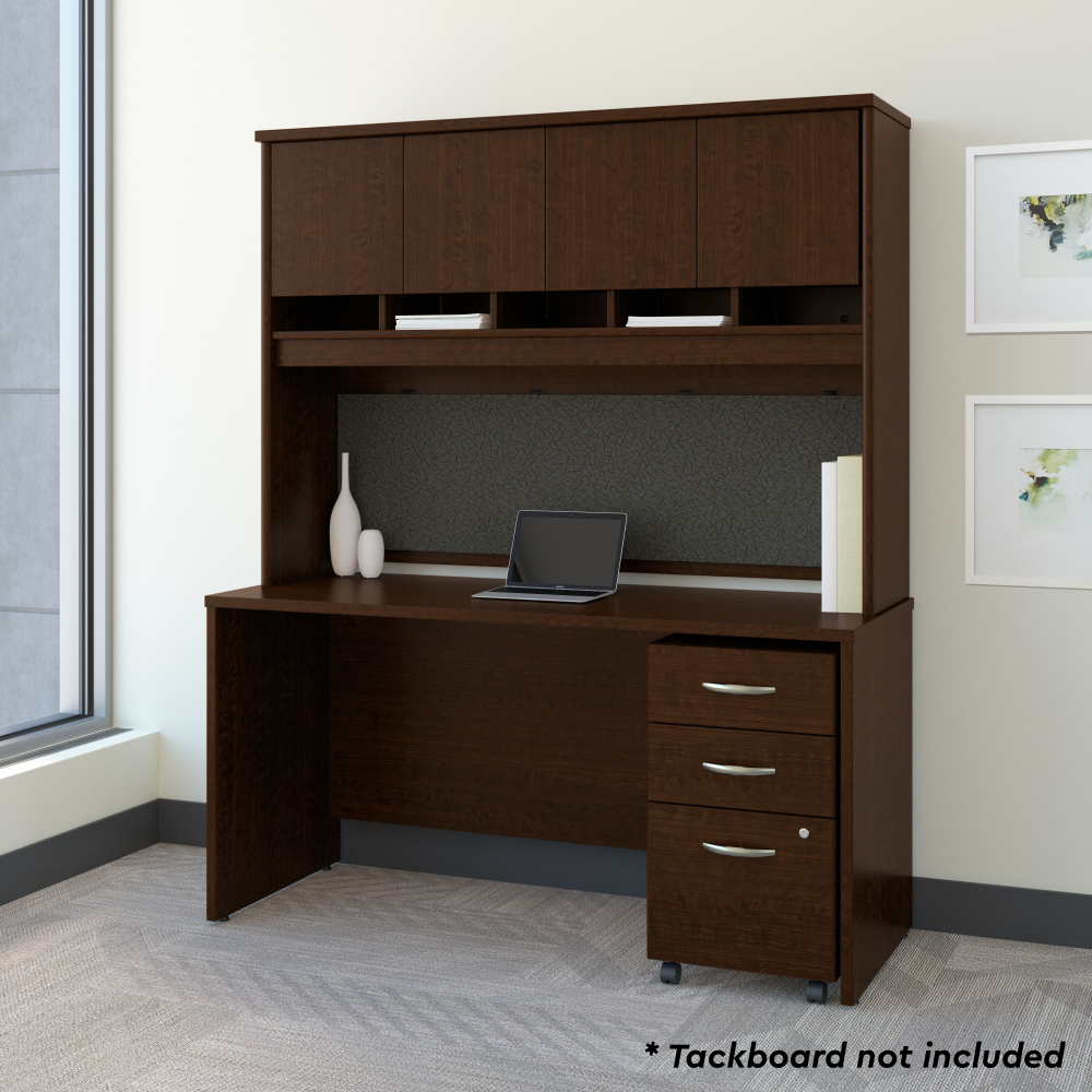 Shop Bush Business Furniture Series C 60W x 24D Office Desk with Hutch and Mobile File Cabinet, Image 02, SRC014MRSU, #color_mocha cherry