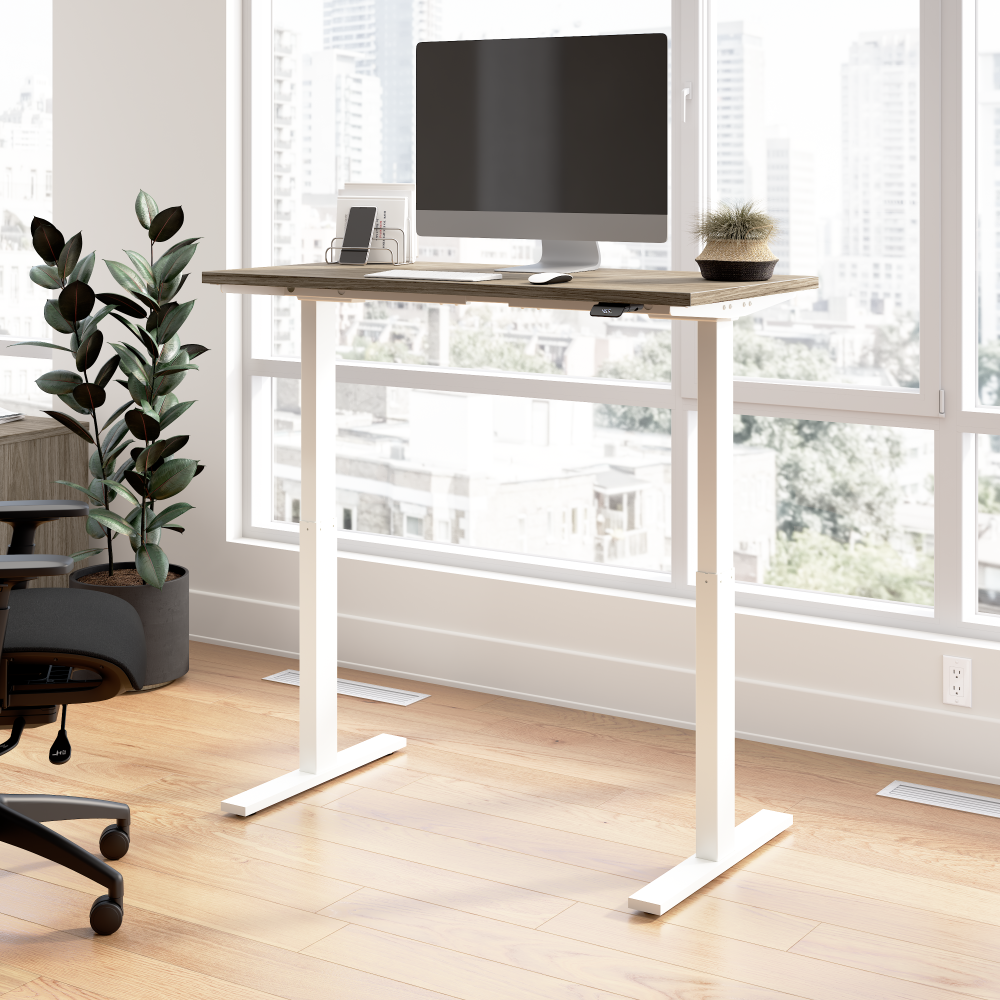 Shop Bush Business Furniture Move 60 Series 48W x 24D Electric Height Adjustable Standing Desk, Image 02, M6S4824MHWK, #color_modern hickory/white powder coat