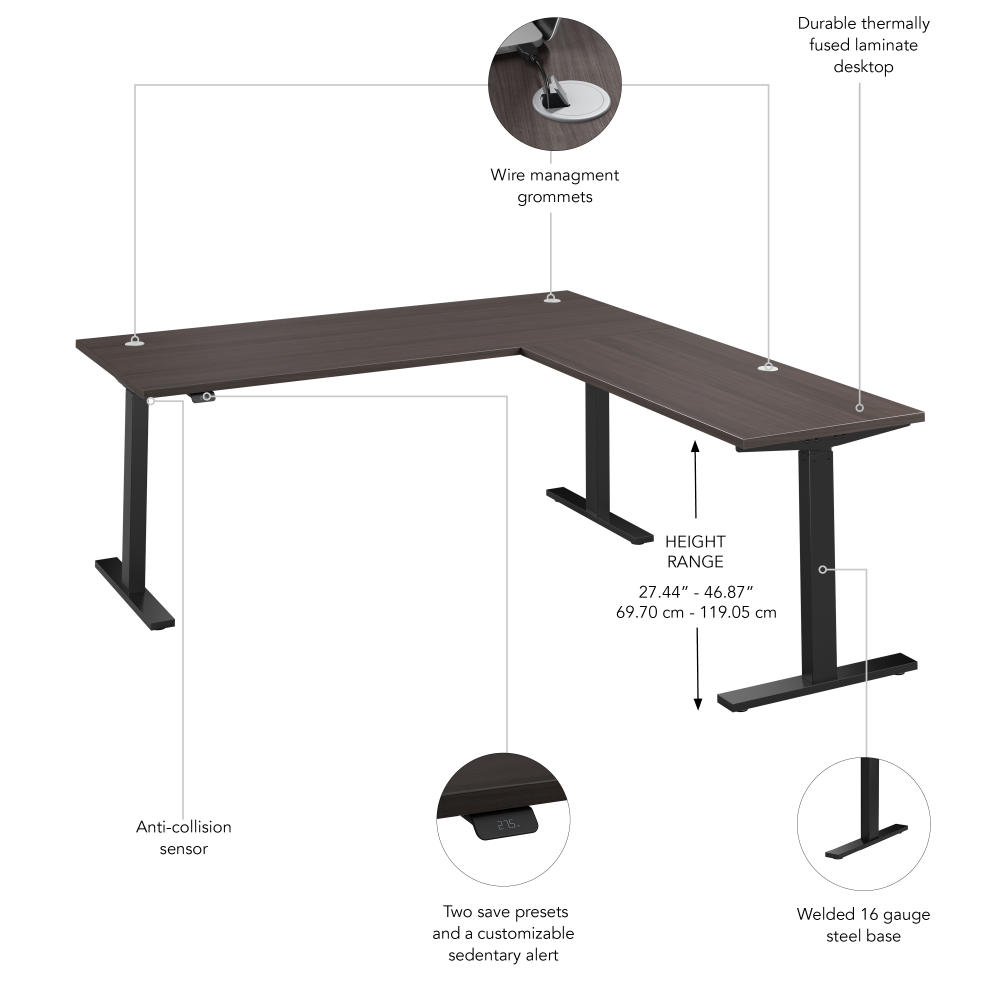 Shop Bush Business Furniture Move 60 Series 72W Height Adjustable L Shaped Standing Desk, Image 06, M6SL7278SGBK, #color_storm gray/black powder coat