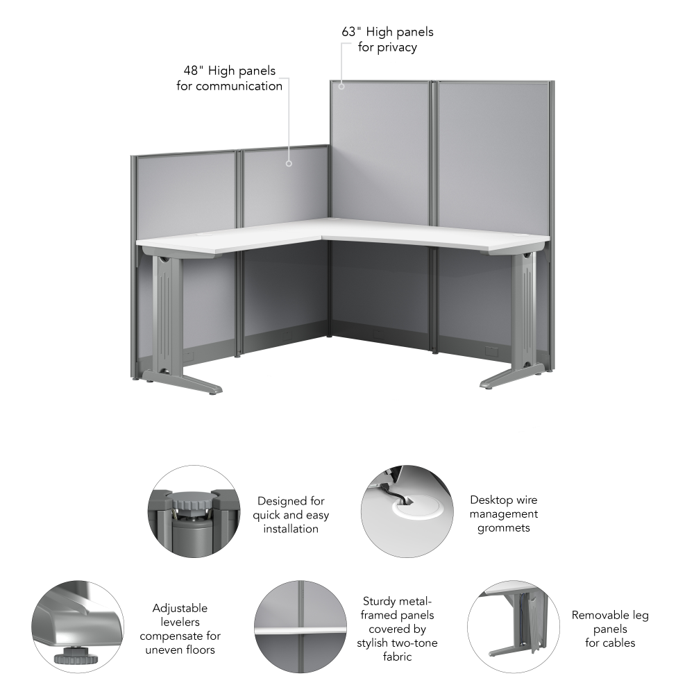 Shop Bush Business Furniture Office in an Hour 65W x 65D L Shaped Cubicle Desk, Image 10, WC36194-03K, #color_pure white