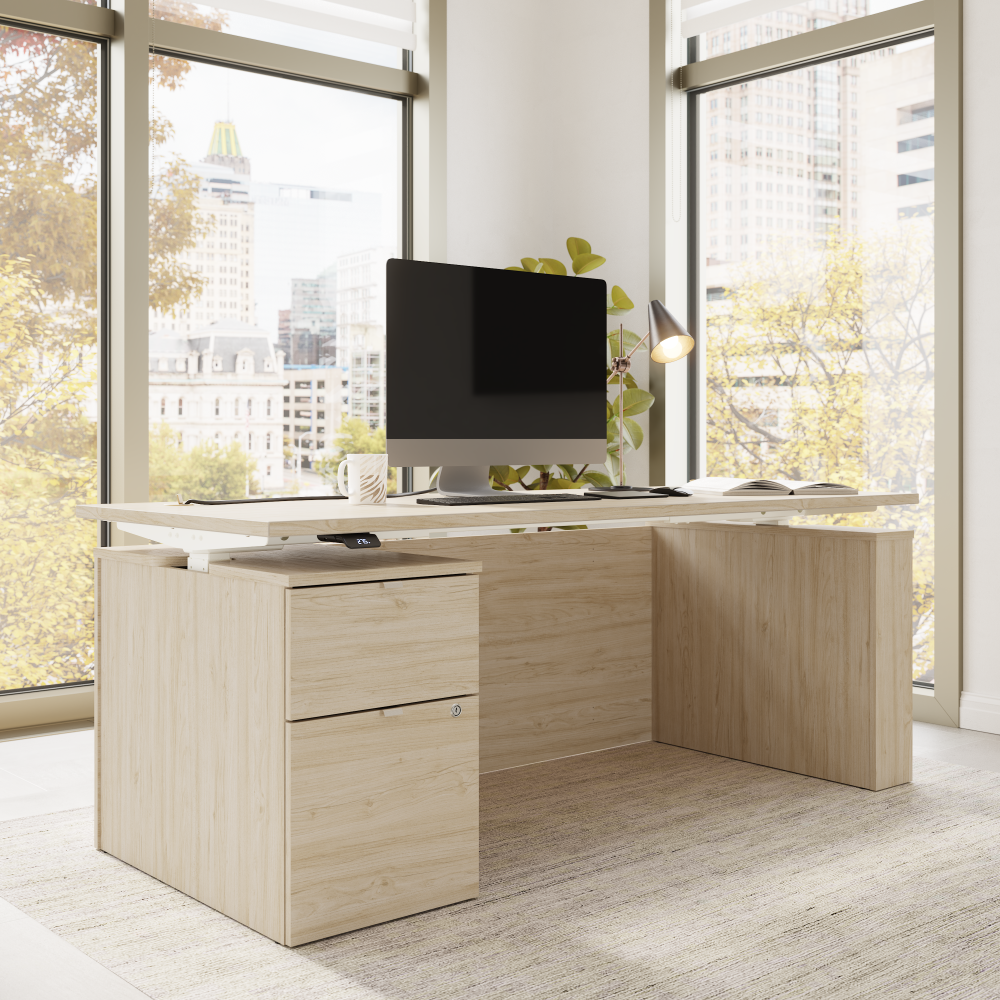 Shop Bush Business Furniture Stratus 72W x 30D Eletric Height Adjustable Standing Desk with File Cabinet, Image 03, SUT008NE, #color_natural elm