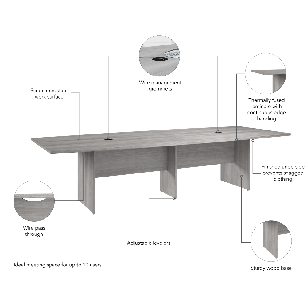 Shop Bush Business Furniture 120-inch Office Conference Table with Wood Base, Image 06, 99TB12048PGK, #color_platinum gray