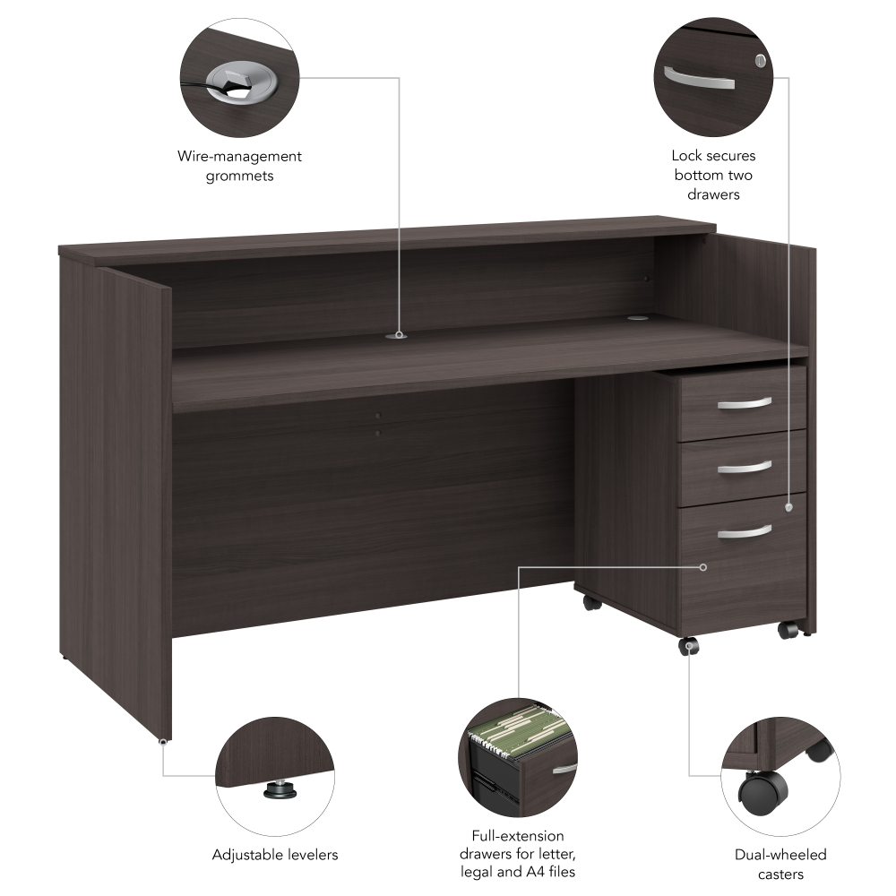 Shop Bush Business Furniture Arrive 72W x 30D Reception Desk with Shelf and Mobile File Cabinet, Image 08, ARV005SG, #color_storm gray