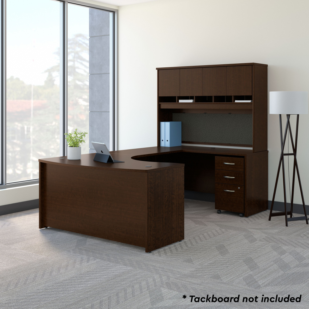 Shop Bush Business Furniture Series C 60W Right Handed Bow Front U Shaped Desk with Hutch and Storage, Image 02, SRC092MRSU, #color_mocha cherry