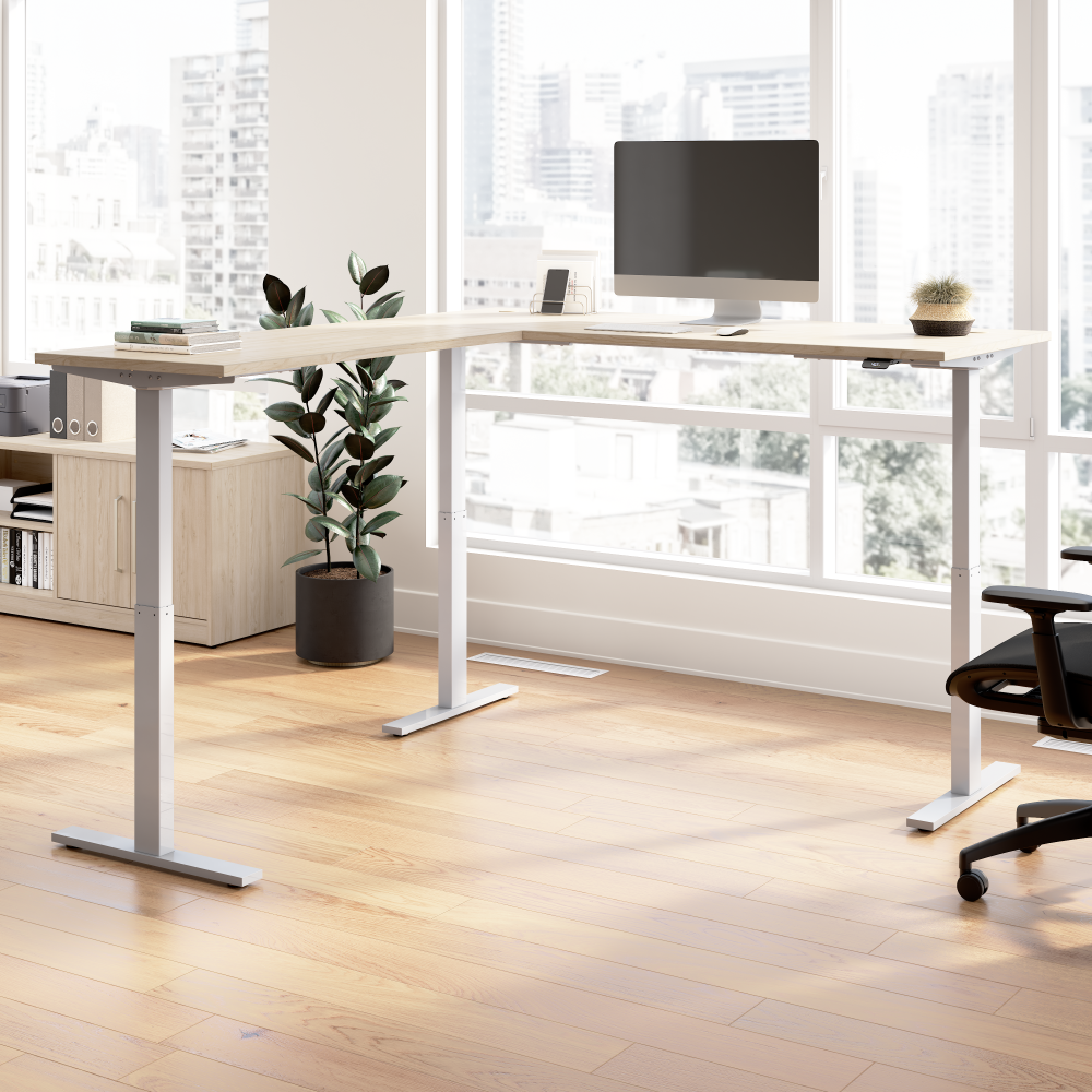 Shop Bush Business Furniture Move 60 Series 72W Height Adjustable L Shaped Standing Desk, Image 02, M6SL7278NESK, #color_natural elm/cool gray metallic
