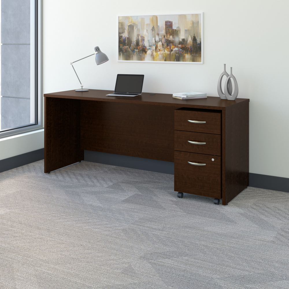 Shop Bush Business Furniture Series C 72W x 24D Office Desk with Mobile File Cabinet, Image 02, SRC026MRSU, #color_mocha cherry