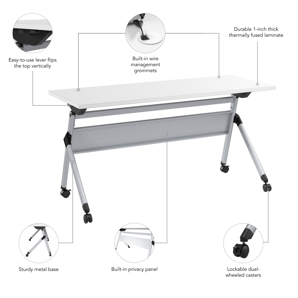 Shop Bush Business Furniture Envision 60W Folding Training Table, Image 06, NVW160WHK, #color_white/cool gray metallic