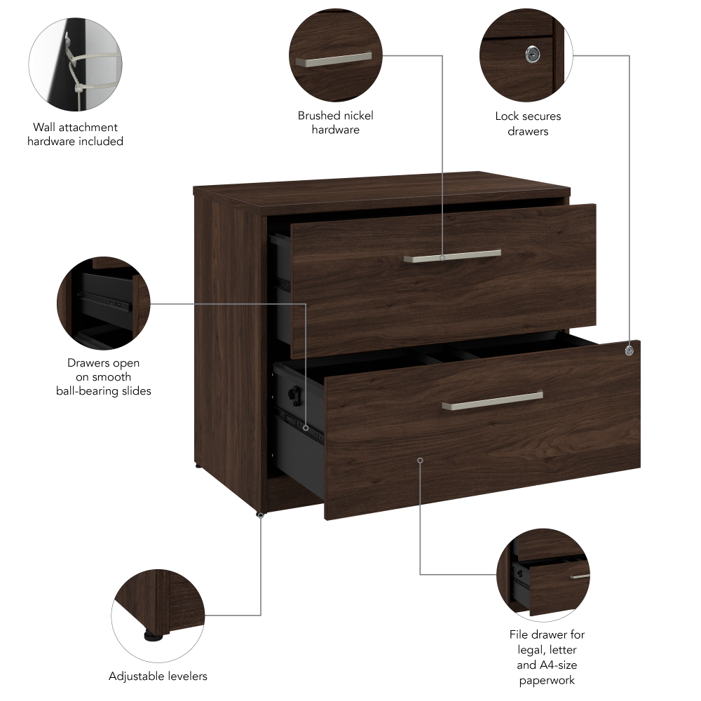 Shop Bush Business Furniture Vista 2 Drawer Lateral File Cabinet, Image 05, VSF136BWSU, #color_black walnut