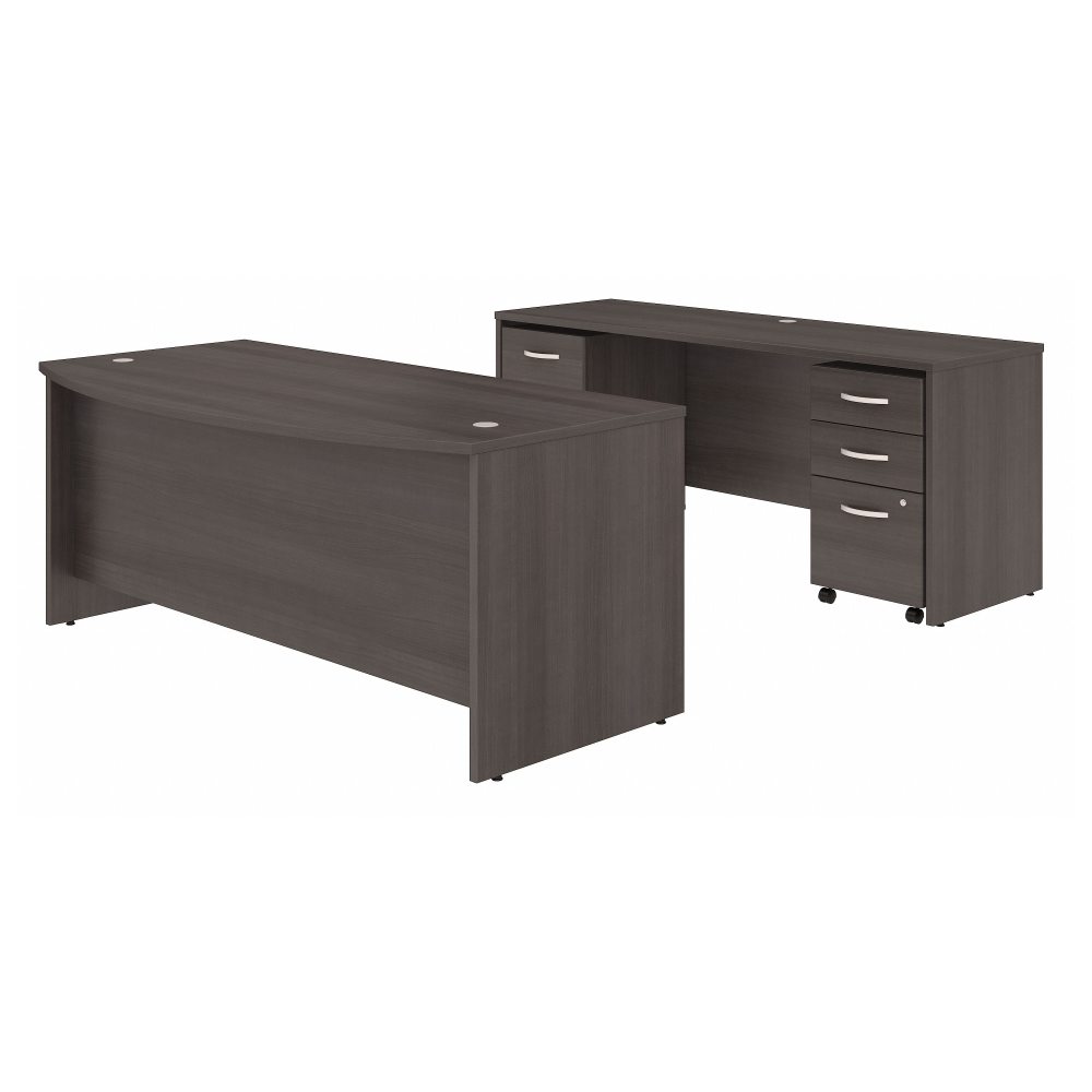 Shop Bush Business Furniture Studio C 72W x 36D Bow Front Desk and Credenza with Mobile File Cabinets, Image 01, STC009SGSU, #color_storm gray