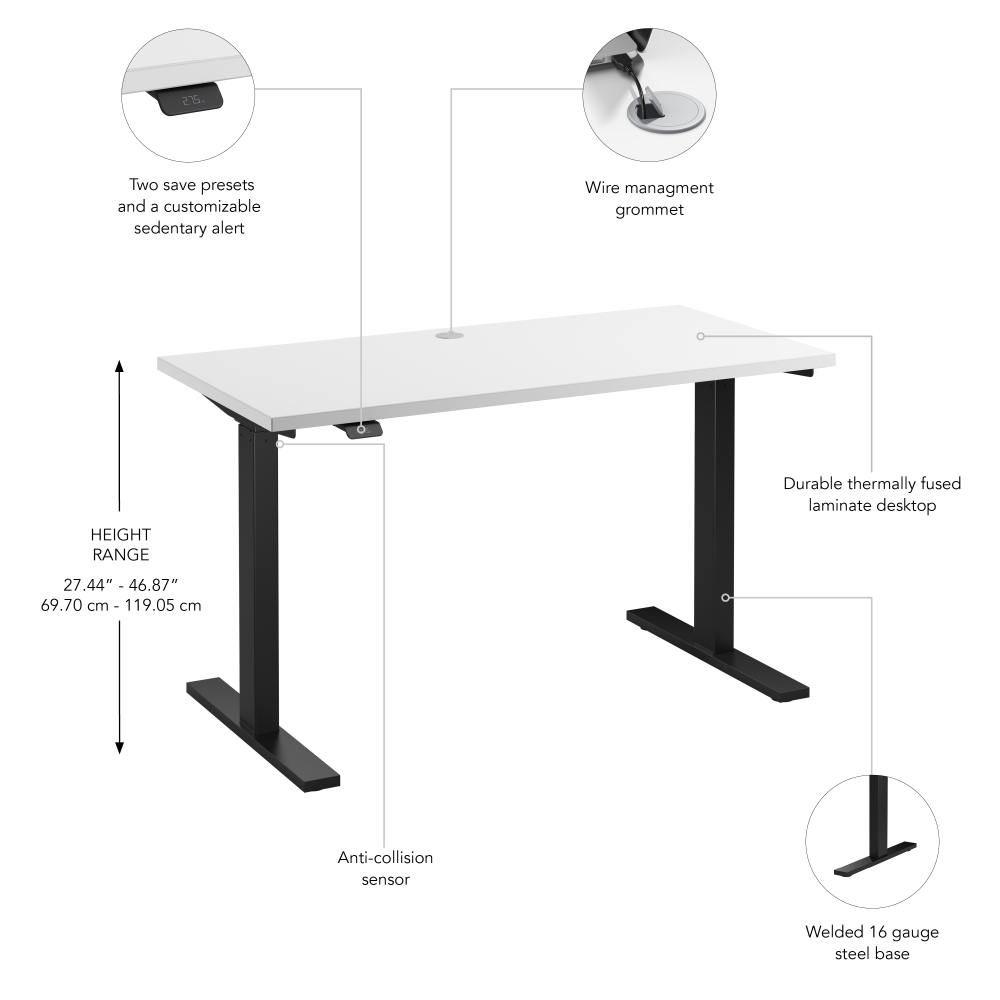 Shop Bush Business Furniture Move 60 Series 48W x 24D Electric Height Adjustable Standing Desk, Image 06, M6S4824WHBK, #color_white/black powder coat